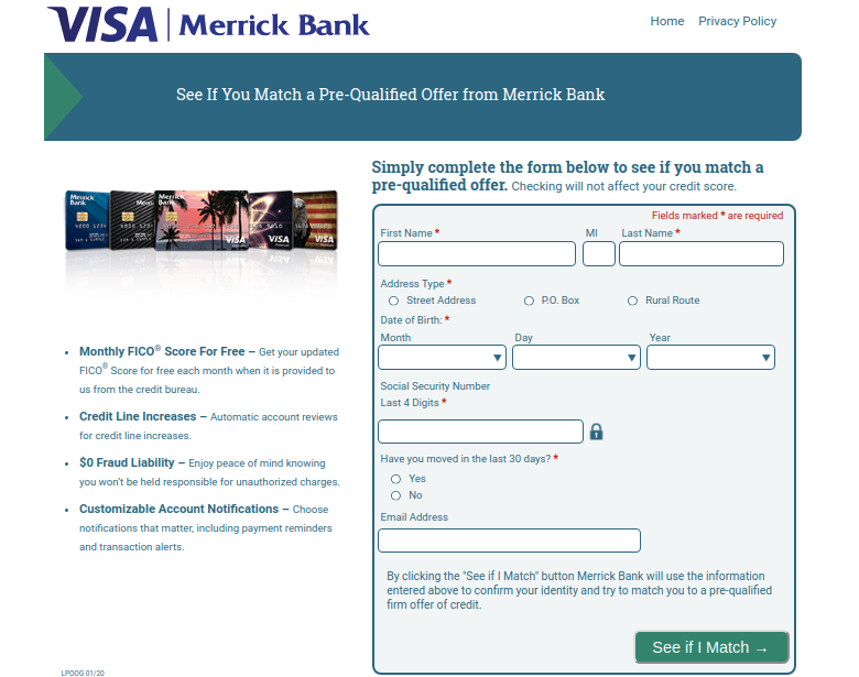 Merrick Bank Credit Card Application