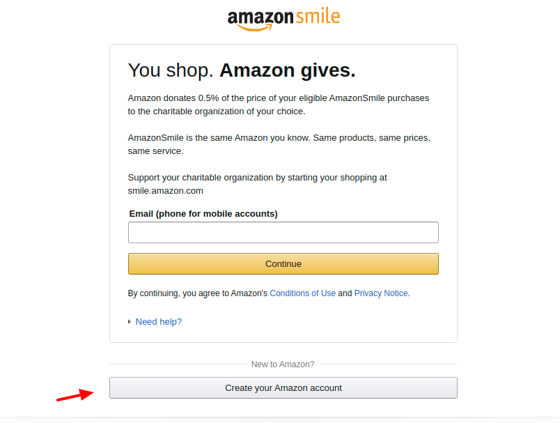 Amazon smile Create Account