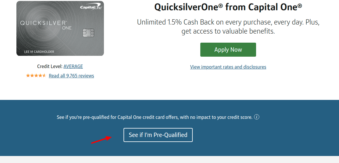 Capital One QuicksilverOne Card Pre-Qulify