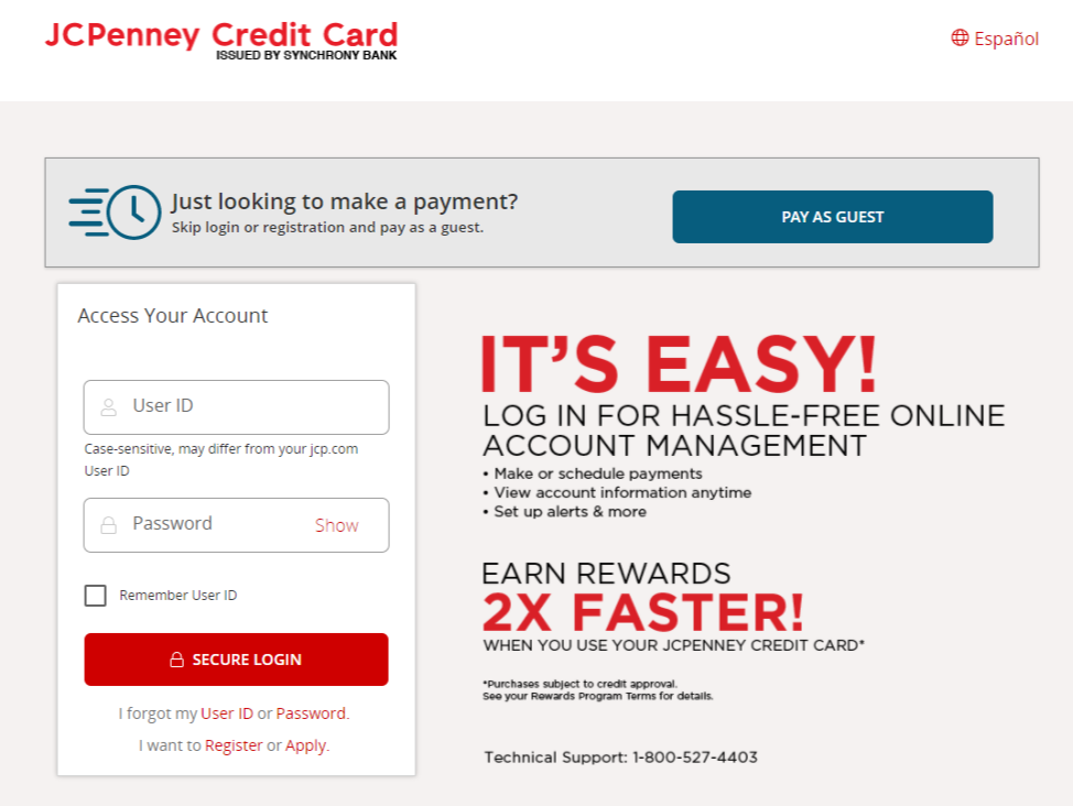 JCPenny credit card login